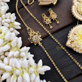 Vriksham Traditional Golden Floral With Ad Stone Moggapu Chain-Red Green-G20553